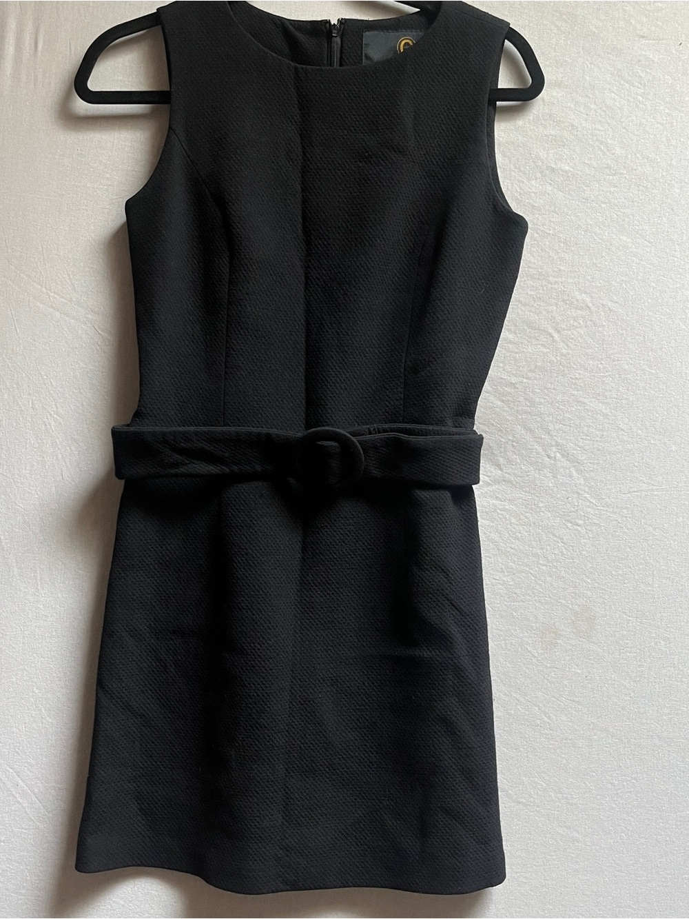 Clathas Classic Black Sleeveless Belted Dress Structured Wool Blend Sz 38 / S